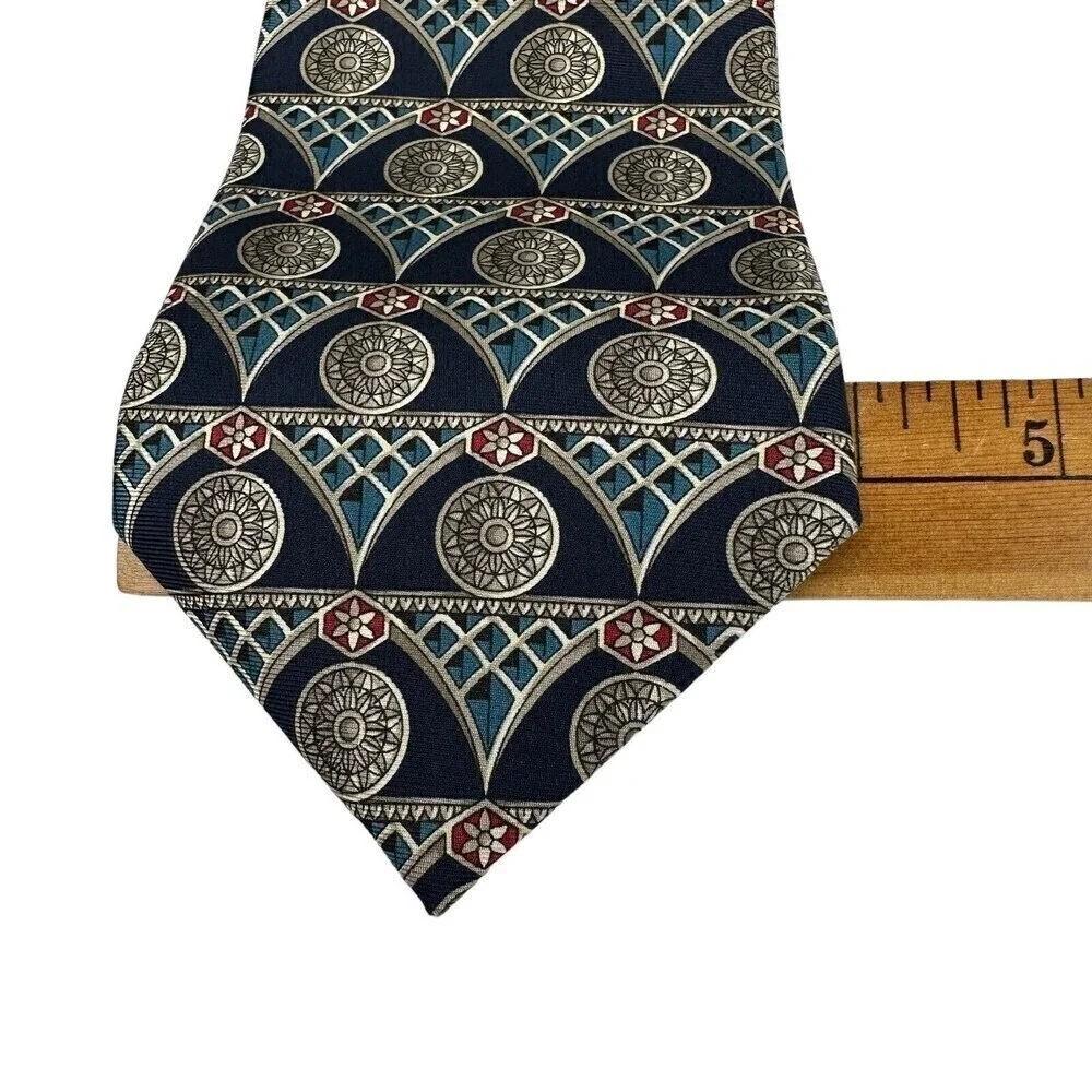 Oscar De La Renta Tie Mens Navy Medallion 100% Silk Necktie Woven Made in Italy